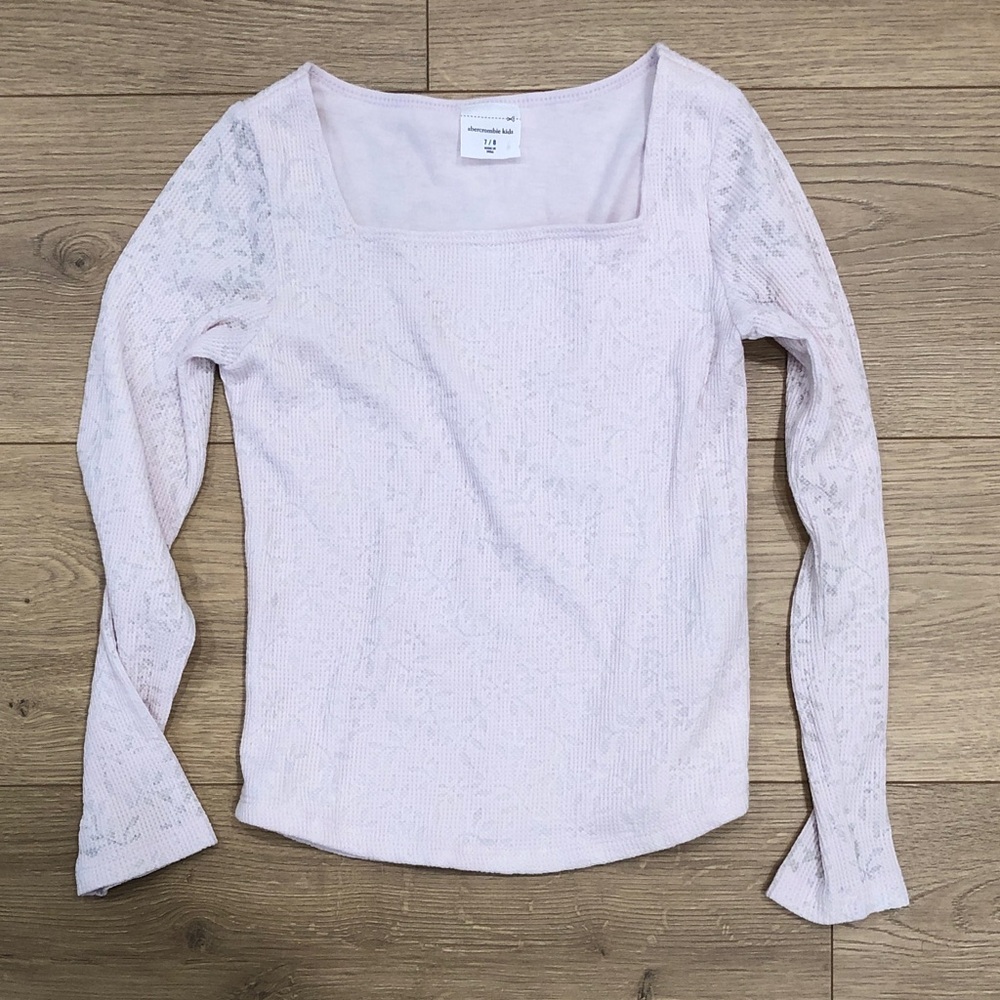 Abercrombie Kids Young Girls Size 7/8 Soft Pink Floral Long Sleeve Tee